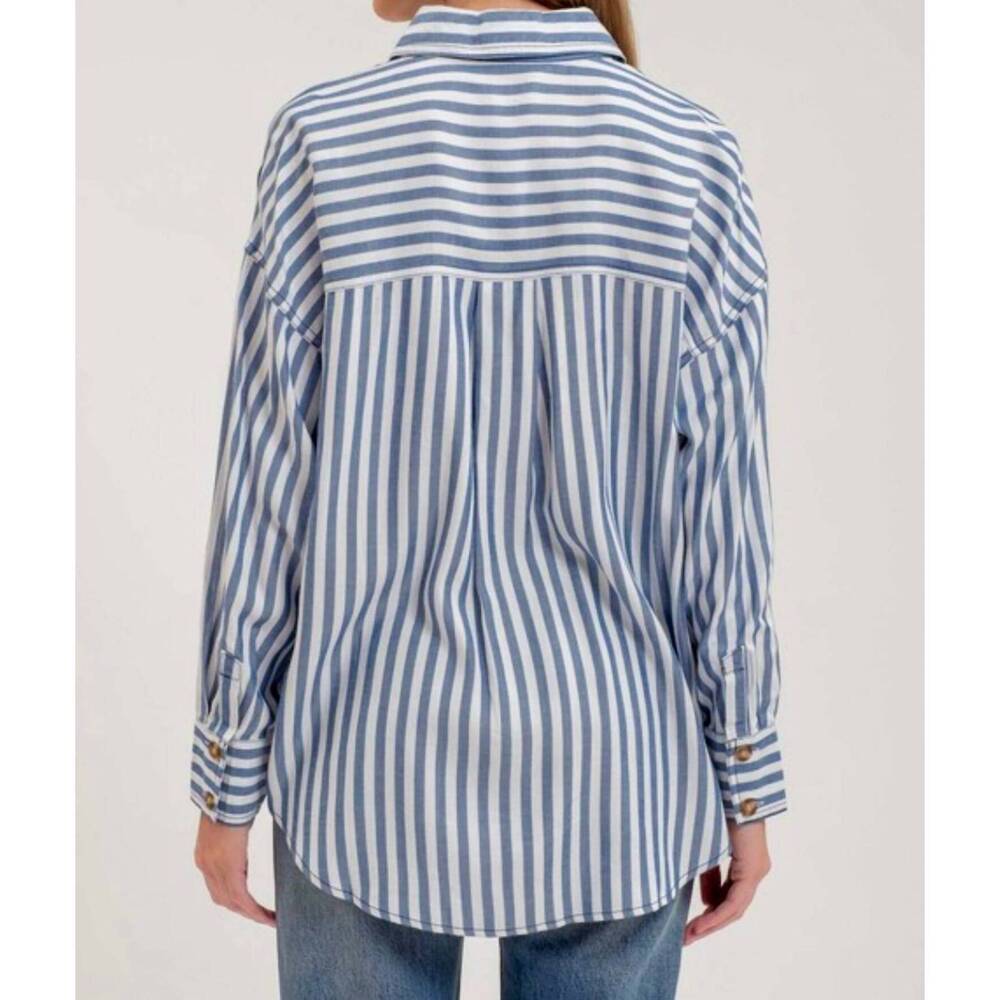 NEW BLU PEPPER jemma long sleeve button front shirt in navy - Picture 3 of 4